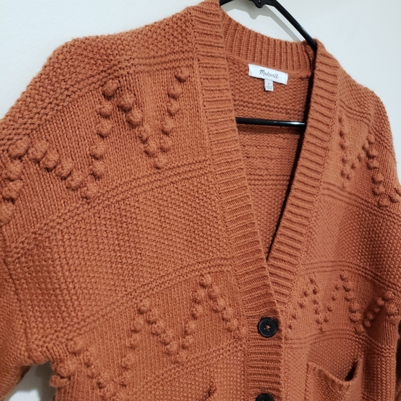 Madewell Bobble Cardigan Sweater Size S Afterglow Red Merino Wool Blend Pockets - Picture 6 of 16